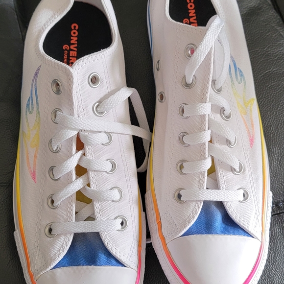 Converse White Sneakers with Rainbow Accents - Picture 1 of 5